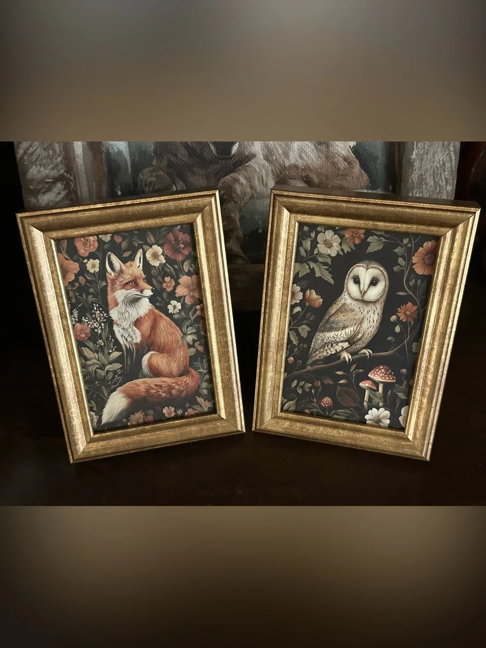 Woodland Animals Fall Leaves Flowers Owl Fox Wood Decor Frame Pictures